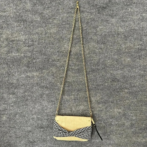 Abbie & Emmie Straw Crossbody Womens Small Gingham Gold Chain Summer Purse - Picture 8 of 12